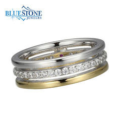 Sterling Silver Rhodium and 14 Karat Yellow Gold Plated Ring Featuring