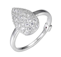 Sterling Silver Teardrop Pave Ring w/ CZs - Size 9