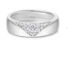 Sterling Silver & Rhodium Plated Bold Geometric Ring w/ CZ's - Size 7.75