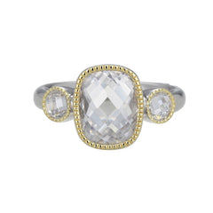Silver and 14K Gold Plated Miligrain Ring with Cubiz Zirconias - Size 7