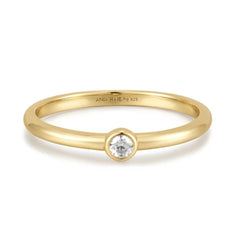 Gold Plated Cubic Zirconia Solitaire Ring- Sz. 6