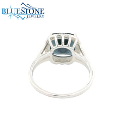 Silver Ring with London Blue Topaz and White Topazes- Size 8.25