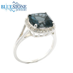 Silver Ring with London Blue Topaz and White Topazes- Size 8.25
