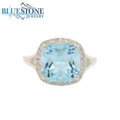 Silver Ring with Sky Blue Topaz and White Topazes- Size 8.25