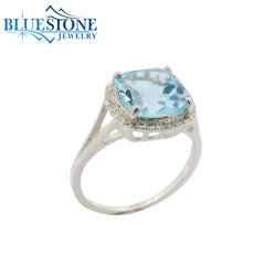 Silver Ring with Sky Blue Topaz and White Topazes- Size 8.25