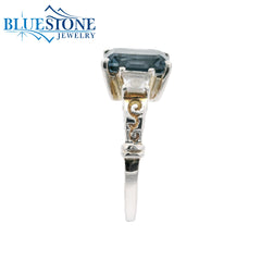 Silver Ring with London Blue Topaz and White Topazes- Size 7.25