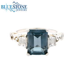 Silver Ring with London Blue Topaz and White Topazes- Size 7.25