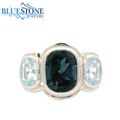 Silver Ring with London Blue and Swiss Blue Topaz- Size 8.25