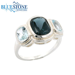 Silver Ring with London Blue and Swiss Blue Topaz- Size 8.25