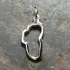 Medium Sterling Silver Outline of Lake Tahoe Charm on Jump Ring. 
Mea