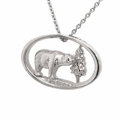 Sterling Silver Bear and Tree Pendant on an 18" Rolo Chain
