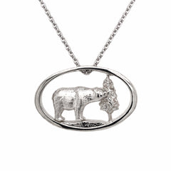 Sterling Silver Bear and Tree Pendant on an 18" Rolo Chain