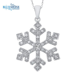 Sterling Silver Diamond Snow Flake Pendant with Chain