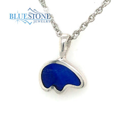Small Sterling Silver California Bear Pendant with Inlayed Lapis Lazul