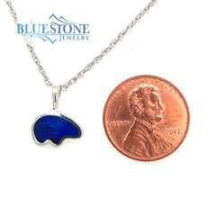Small Sterling Silver California Bear Pendant with Inlayed Lapis Lazul