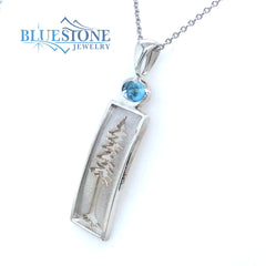 Medium Silver Redwood Tree Pendant with Blue Topaz