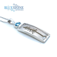 Medium Silver Redwood Tree Pendant with Blue Topaz