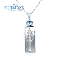 Medium Silver Redwood Tree Pendant with Blue Topaz