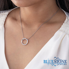 Sterling Silver Circle Pendant with CZ- 16"