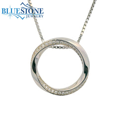 Sterling Silver Circle Pendant with CZ- 16"