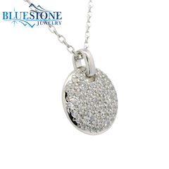 Silver Circle Pendant with CZs- 20"