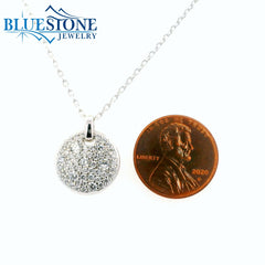 Silver Circle Pendant with CZs- 20"