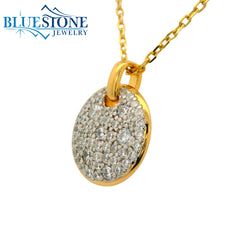 14K Yellow Gold Plated Circle Pendant with CZs- 20"