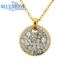 14K Yellow Gold Plated Circle Pendant with CZs- 20"