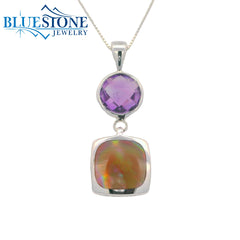 Silver Pendant with Amethyst and Mother of Pearl- 18" Chain