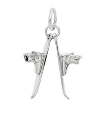 Sterling Silver Pair of Skis Charm. Measures 0.61 in x 0.74 in (15.38