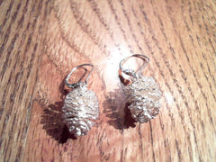 Sterling Silver Pine Cone Lever Back Earrings - 4.6g