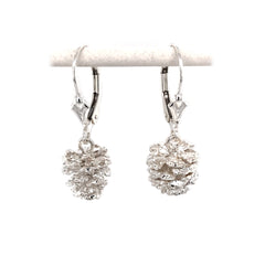 Sterling Silver Pine Cone Lever Back Earrings - 3.9g