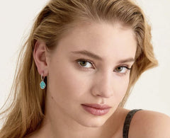 Sterling Silver Hoop Earrings with Turquoises and CZs