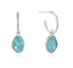 Sterling Silver Hoop Earrings with Turquoises and CZs