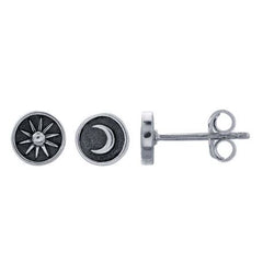 Sterling Silver Moon and Sun Stud Earrings