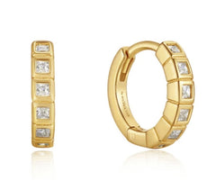 14kt Gold Plated Huggie Hoop Earrings with CZs - 1/2"