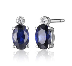 Silver Stu Earrings with Created Blue Sapphires & Lab Grown Diamonds