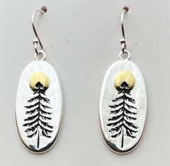 Sterling Silver Tree and Full Moon Earrings