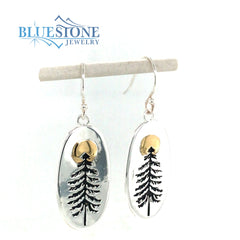 Sterling Silver Tree and Full Moon Earrings
