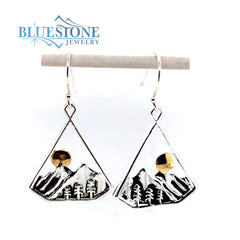 Sterling Silver Mountains, Trees and Full Moon Earrings