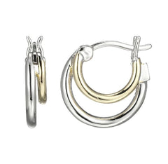 Sterling Silver & Gold Plated Hoop Earrings -1/2"