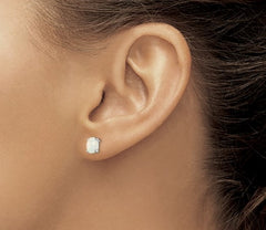 Sterling Silver Created White Opal Stud Earrings