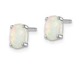 Sterling Silver Created White Opal Stud Earrings
