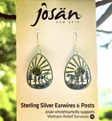 Sterling Silver Bear and Sunburst Earrings