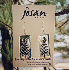 Sterling Silver Tree and Full Moon Earrings
