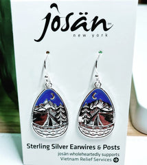 Sterling Silver Tent and Crescent Moon Earrings
