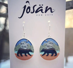 Sterling Silver Bear and Mountains Earrings
