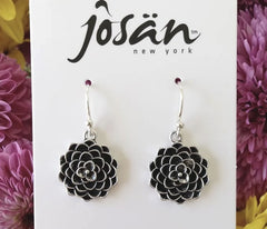 Sterling Silver Black Chrysanthemum Earrings