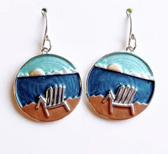 Sterling Silver Adirondack Chair and Beach Earrings with French Hooks