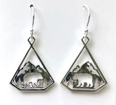 Sterling Silver Bear and Mountain Earrings